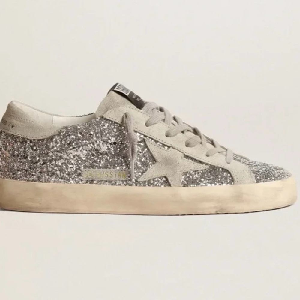 Golden Goose Silver Glitter Blue Ice Star size 38 / US 8